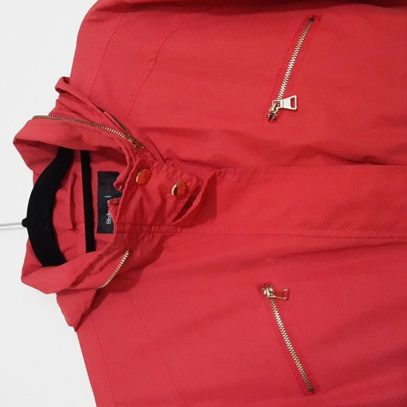 Style & Co Sport Rain WindBraker Jacquet Coat Women L hooded Orange Outdoor - Picture 3 of 9